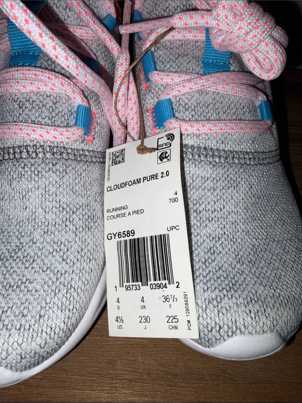 NEW adidas Kids Grey Knit Sneakers with Pink Accents 4 Youth